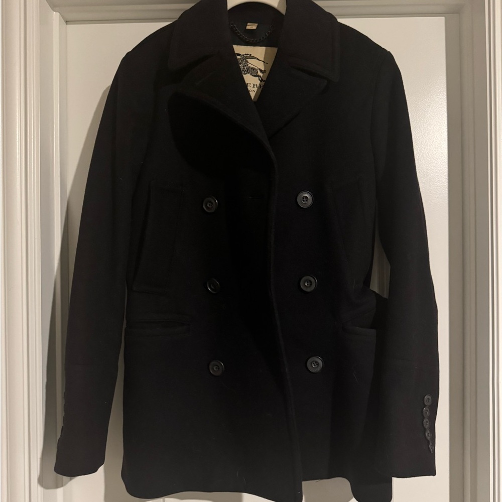 Burberry Black Wool Pea Coat-Medium